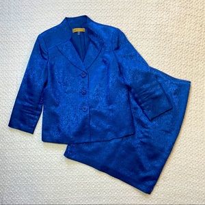Shiny Blue Patterned Kasper Skirt Suit Size 10